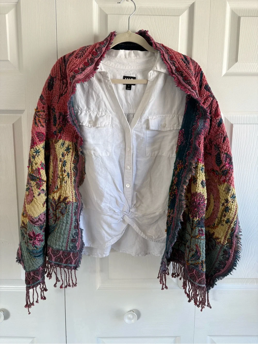 Boho Scarf Cotton Wool Floral Birds Thick Reversible Tapestry Style Artsy Shawl